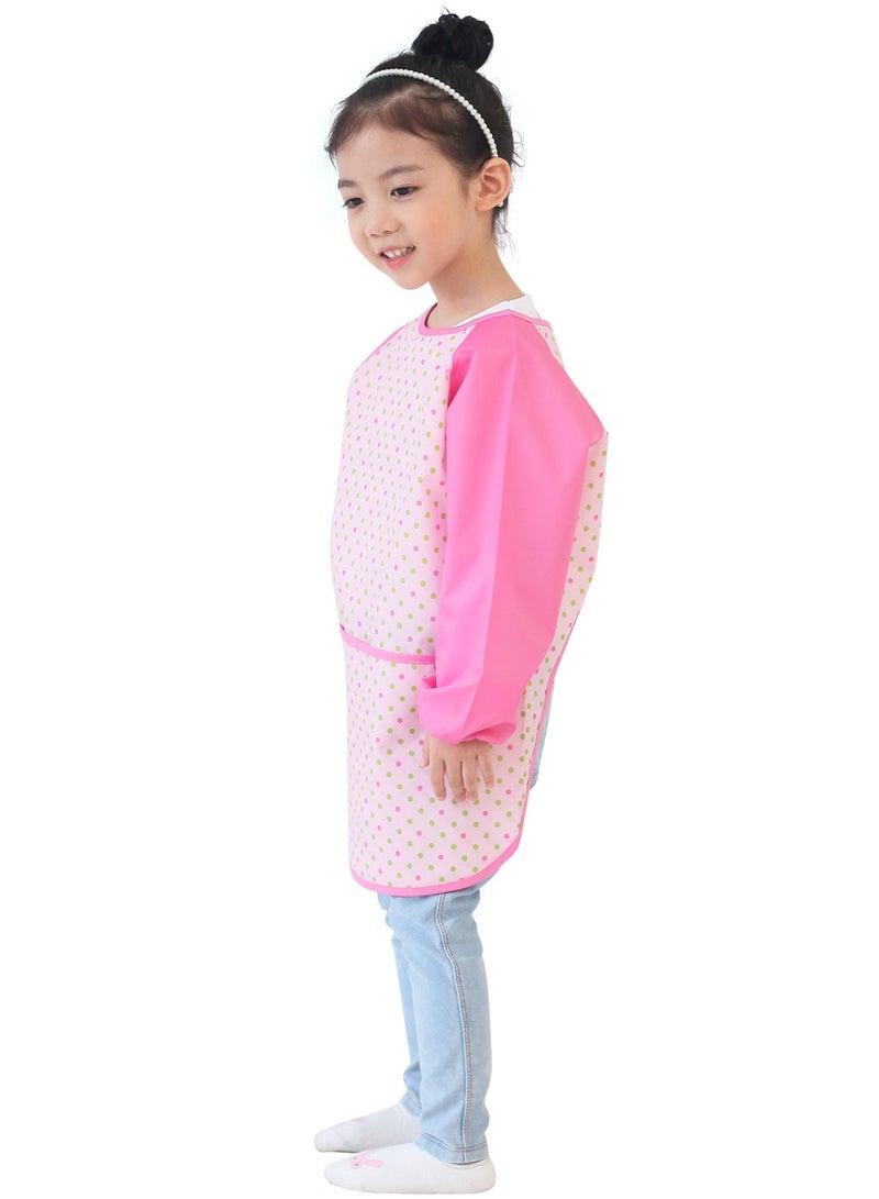 Plie Kids Painting Apron â€“ Waterproof Long Sleeve Art Smock for Toddlers & Preschoolers, Messy Play, Baking, Crafts, Cooking, Sensory Activities (Ages 1â€“10), Pink&Green Dot (29-M) - Image 2